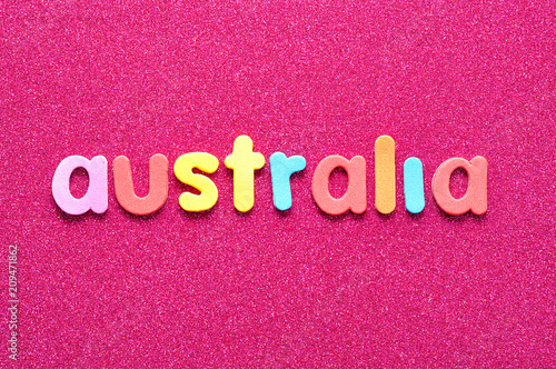 The word Australia in colorful letters