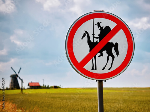 Quadro em tela Funny road sign, Don Quixote ban