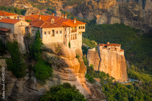 Mountain scenery with Meteora rocks and Monastery, landscape place of monasteries on the rock. photo