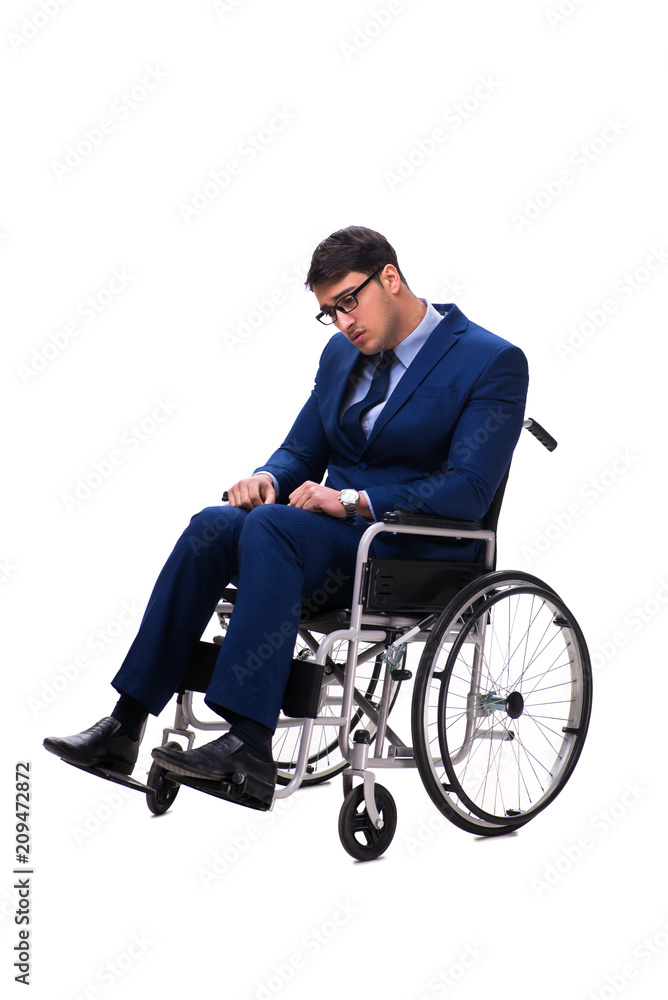 Businessman with wheelchair isolated on white background Businessman with wheelchair isolated on white background