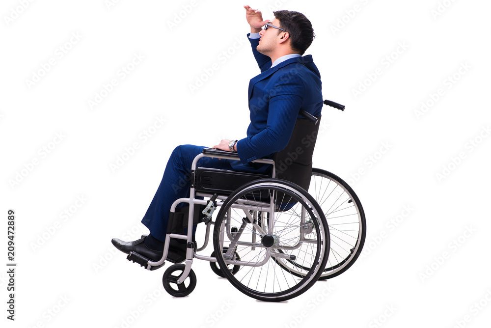Businessman with wheelchair isolated on white background Businessman with wheelchair isolated on white background