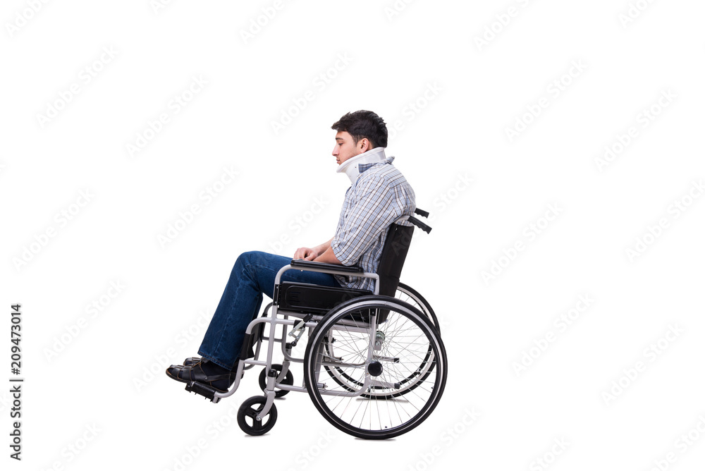 Man suffering from injury on wheelchair Man suffering from injury on wheelchair
