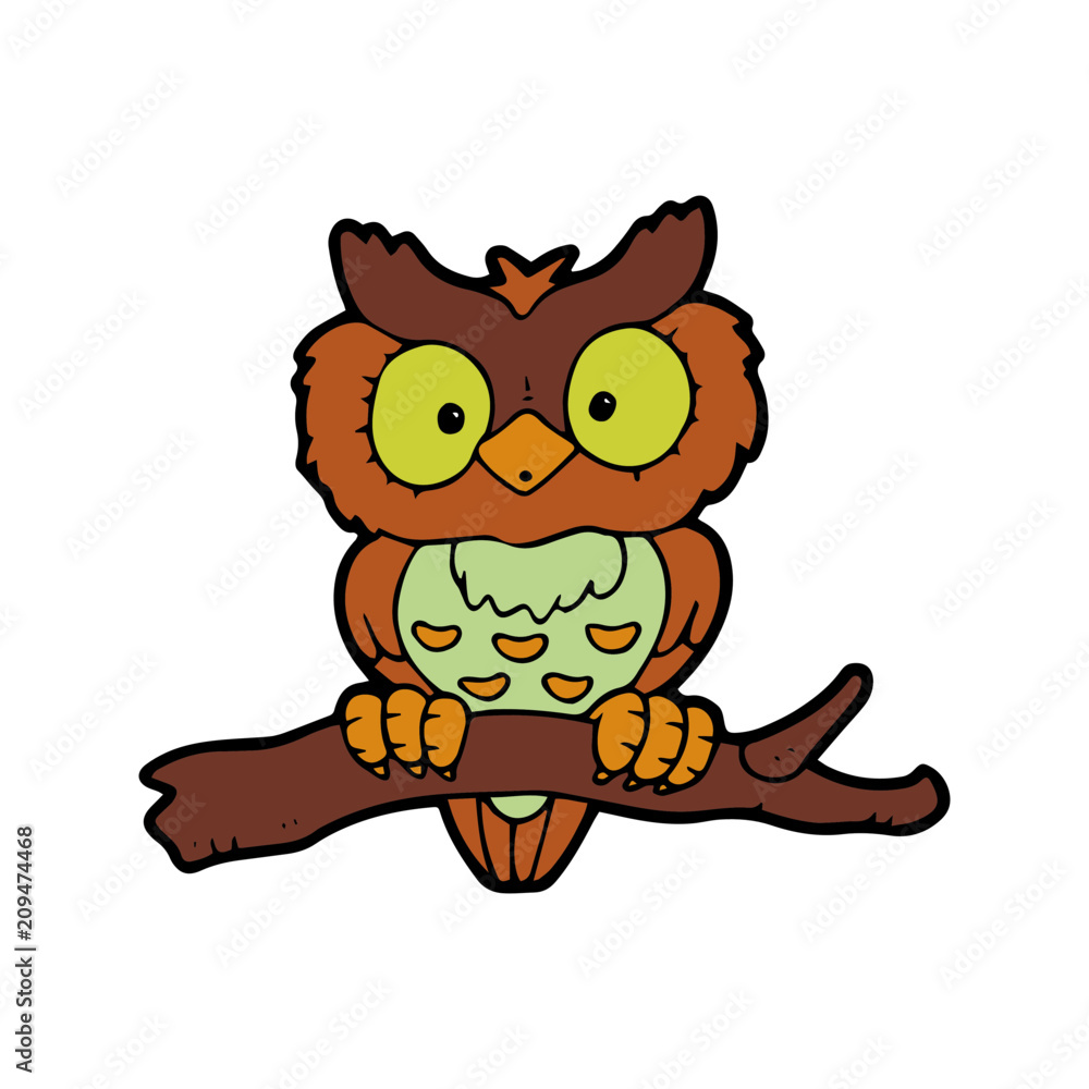 Owl cartoon illustration isolated on white background for children color book