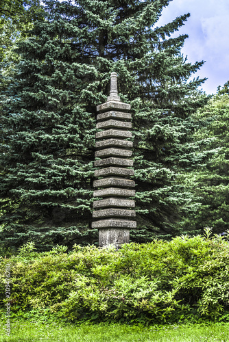 Stone pagoda on the edge of the clearing