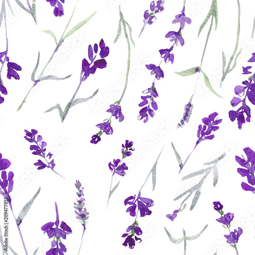 watecolor lavender delicate seamless pattern on white background
