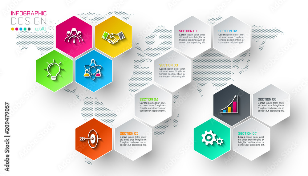 Business hexagon net labels shape infographic bar. Business hexagon net labels shape infographic bar.
