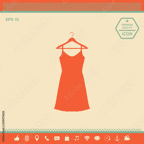 Sundress, Evening dress, combination or nightie on the wardrobe hanger , the silhouette. Menu item in the web design