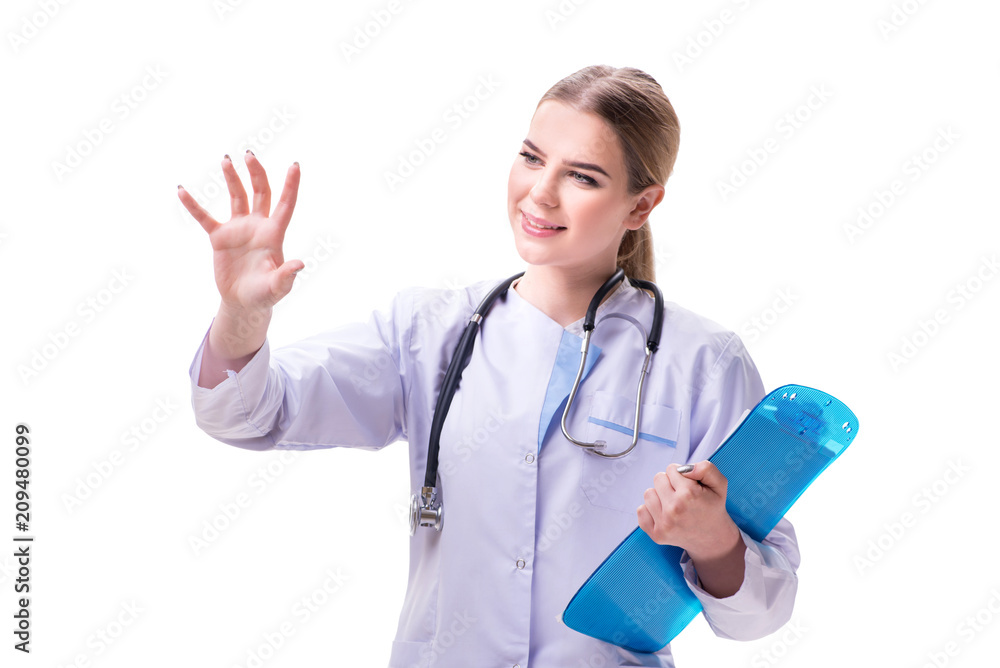 Young woman doctor isolated on white background