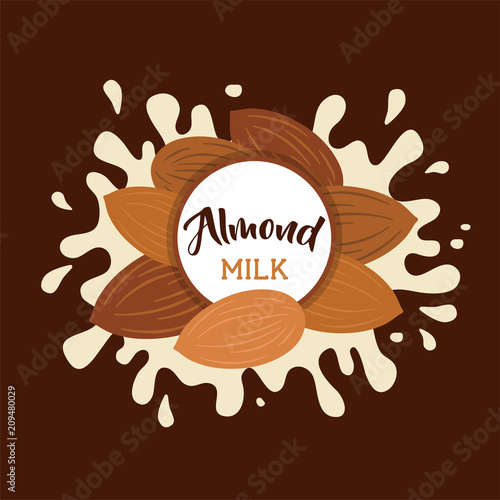 Almond milk splashing effect with almond set.
