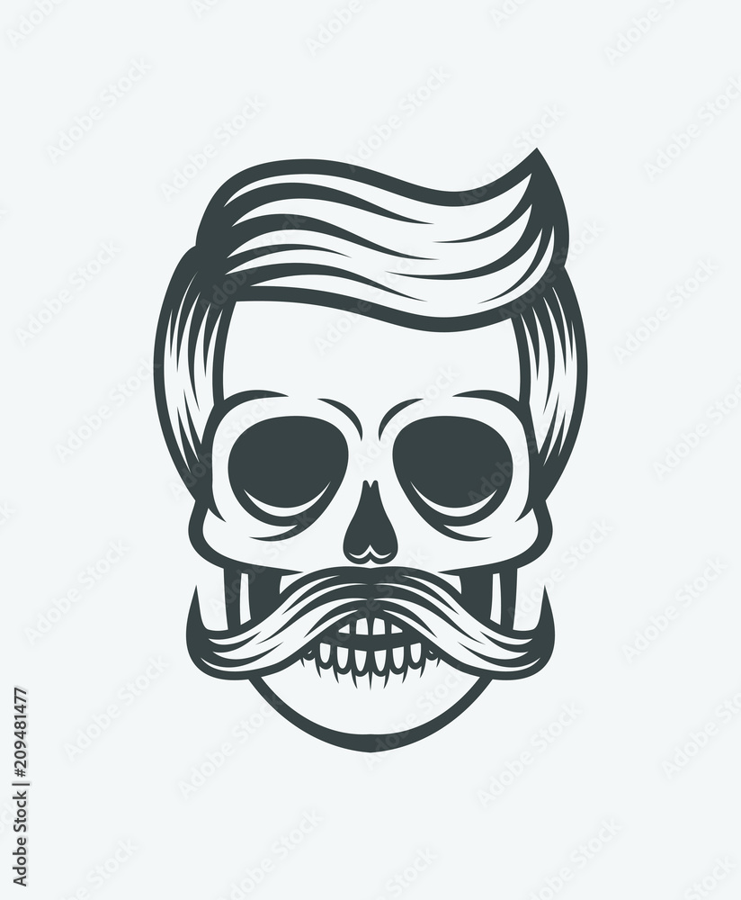 Fototapeta premium Mustache skull with hair