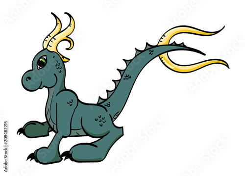 Patina Dragon with Golden Horns - Cartoon