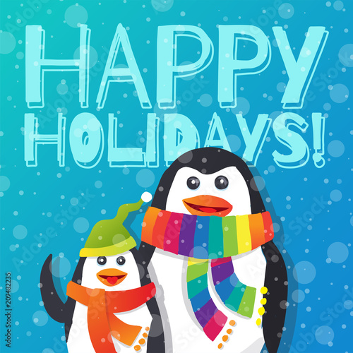 Big Penguin & Little Penguin Celebrating Christmas (ID: 209482235)