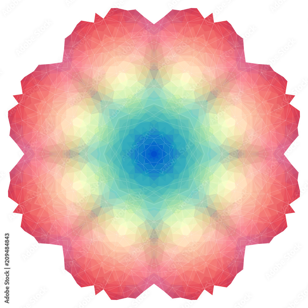 Vector polygonal red mandala, bright color circle