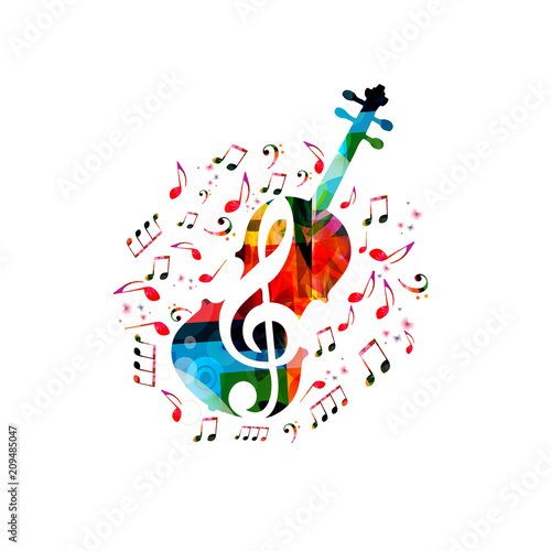 Music colorful background with music notes and violoncello vector illustration design. Music festival poster, creative cello design