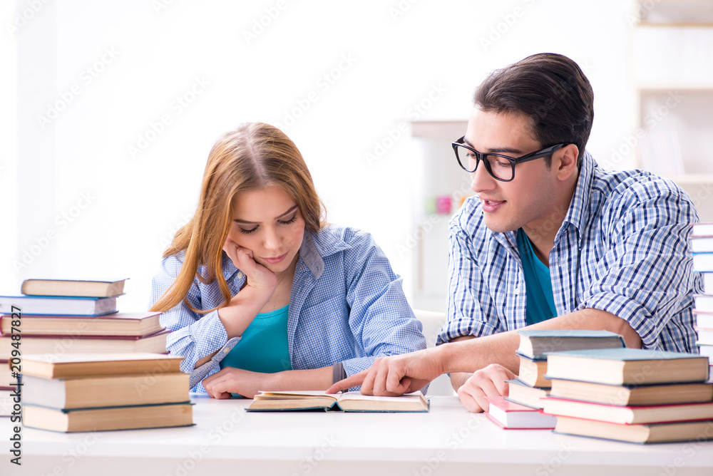 Pair of students studying for university exams Pair of students studying for university exams