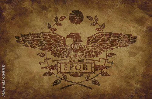 Logo of the Roman eagle on an old shabby texture.
