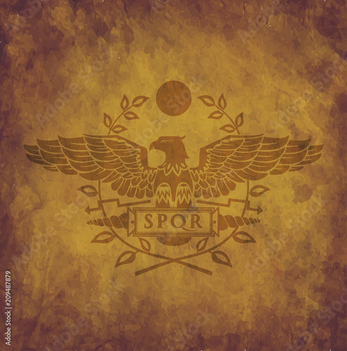 Logo of the Roman eagle on an old shabby texture.
