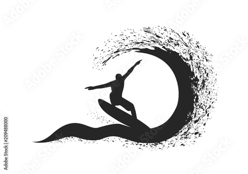 Surfer in motion on the ocean wave.
