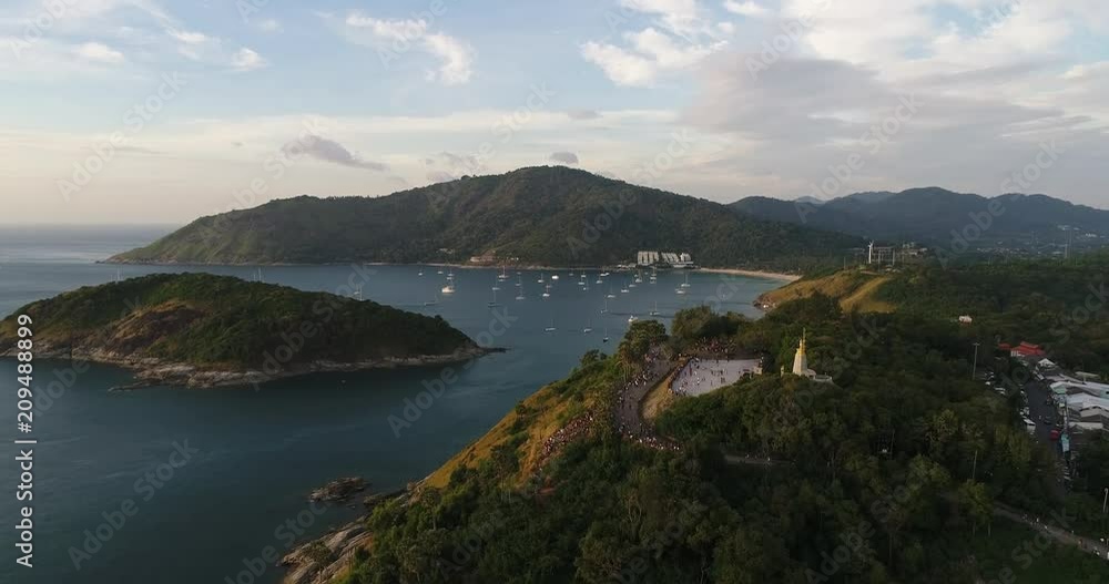 Aerial view of Promthep cape, Phuket, Thailand. 1st January 2018, In the evening. Promthep cape is very famous destination to see sunset. Aerial view of Promthep cape, Phuket, Thailand. 1st January 2018, In the evening. Promthep cape is very famous destination to see sunset.