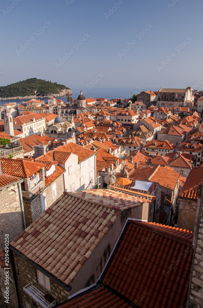 dubrovnik old town from the walls, aerial view of dubrovnik from the city walls. unesco, game of thrones. vertical