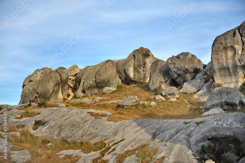New Zealand. Huge basalt rocks on the South Island