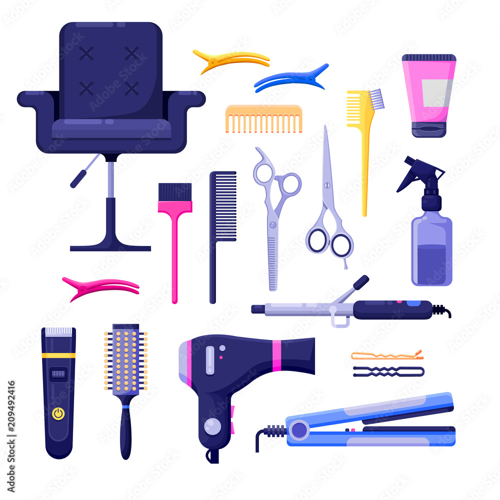 Beauty salon colorful icons vector design elements. Hair hairdresser tools  and equipment isolated on white background Stock-Vektorgrafik | Adobe Stock