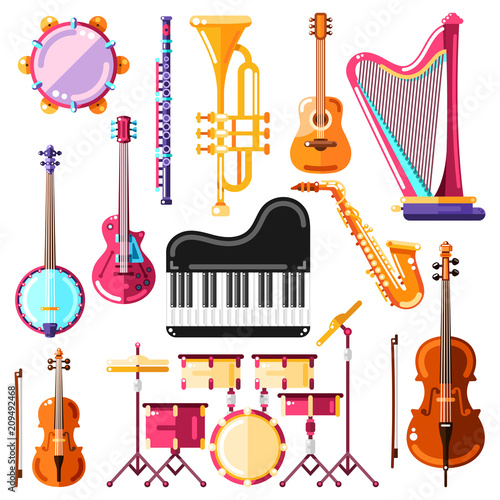 Musical instruments vector illustration. Colorful isolated icons and design elements set