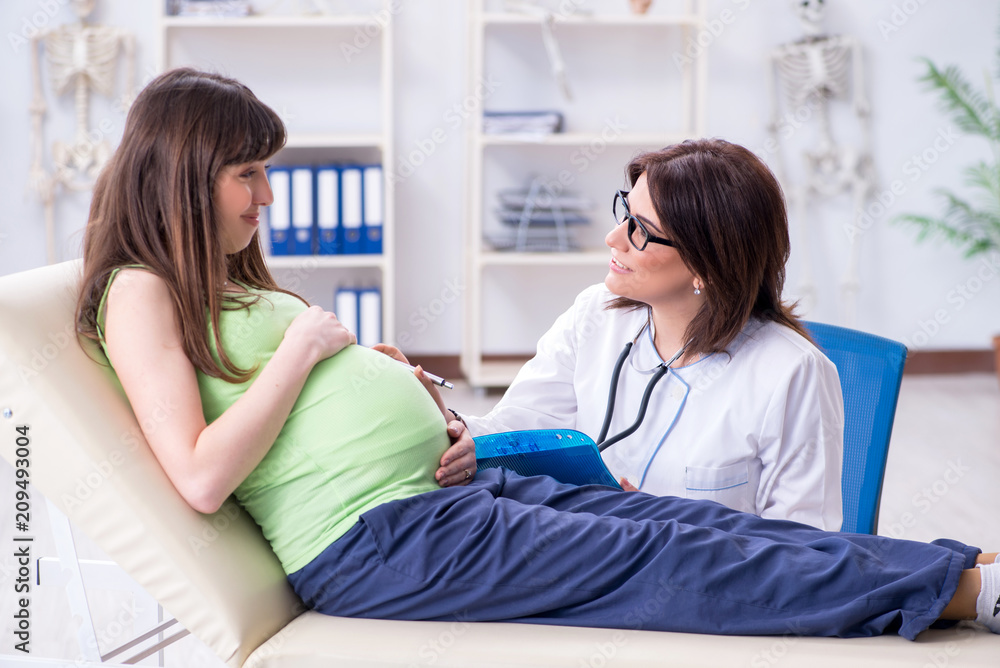 Pregnant woman visiting doctor for regular check-up Pregnant woman visiting doctor for regular check-up