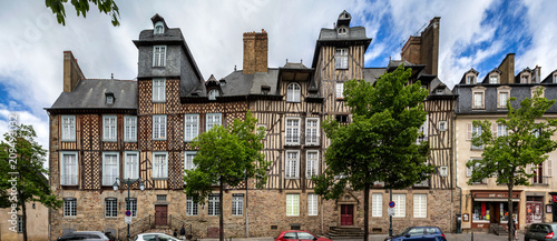 A panoramic view of the half timbered houses in the stunning town of Rennes, Brittany photo