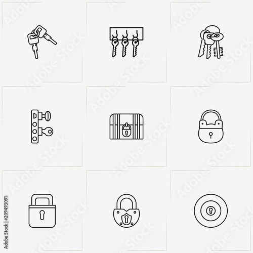 Lock & Key line icon set with keys , lock and door lock