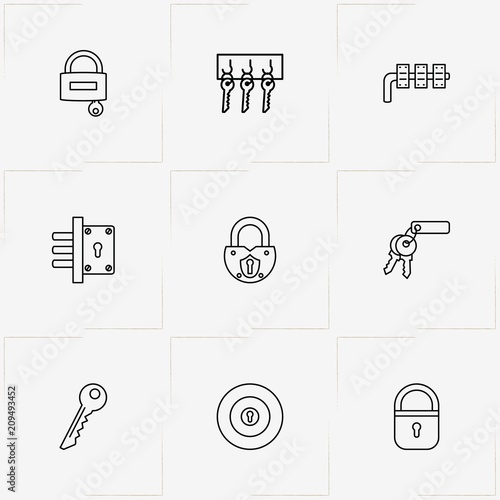 Lock & Key line icon set with keys , lock and door lock