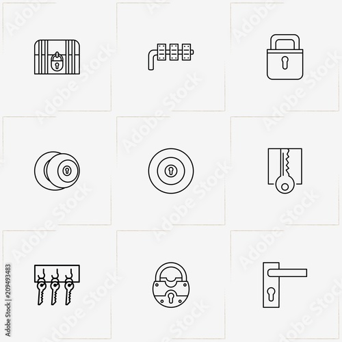 Lock & Key line icon set with keys , lock and key