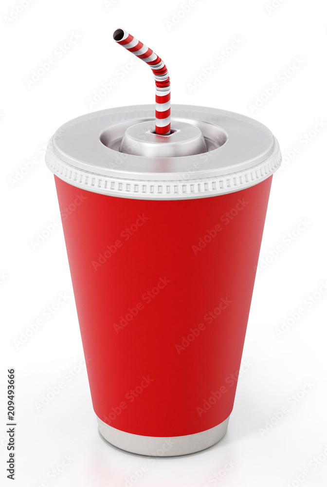 Paper soda cup isolated on white background. 3D illustration