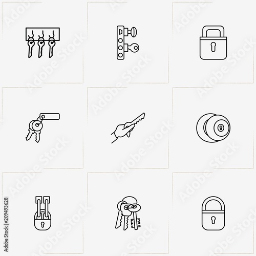 Lock & Key line icon set with keys , lock and door lock