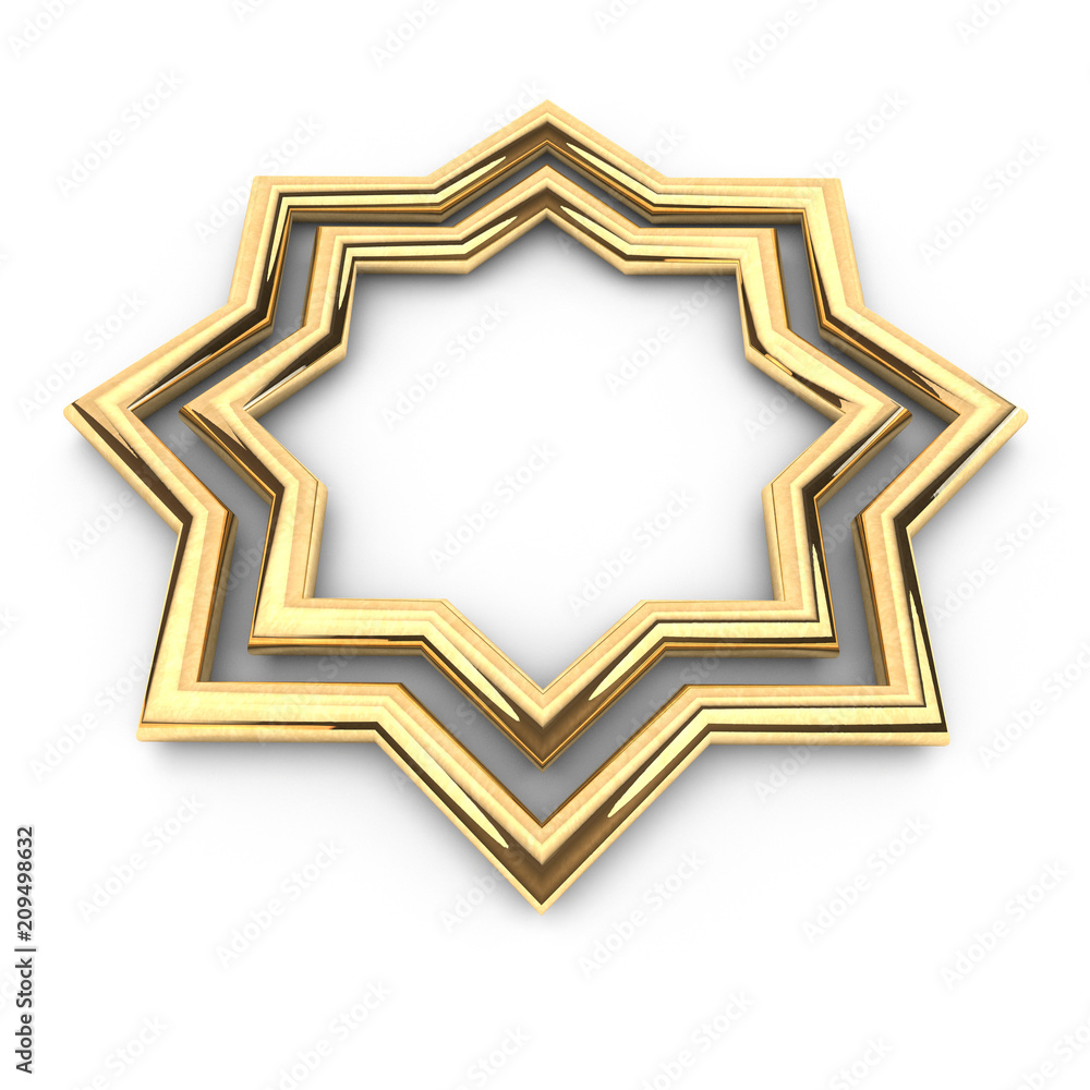 3d render of gold shape round star frame with copy space, with place for text, jewel, on white background in high resolution 3d render of gold shape round star frame with copy space, with place for text, jewel, on white background in high resolution