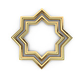 3d render of gold shape round star frame with copy space, with place for text, jewel, on white background in high resolution