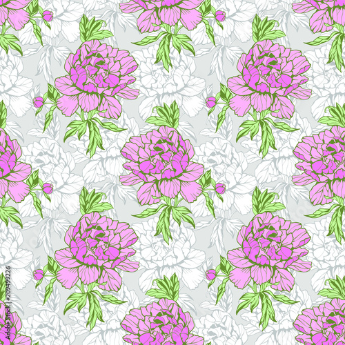 Elegance Seamless pattern with peonies or roses flowers