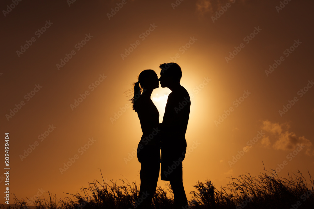 Man and woman kissing and feeling in love. 