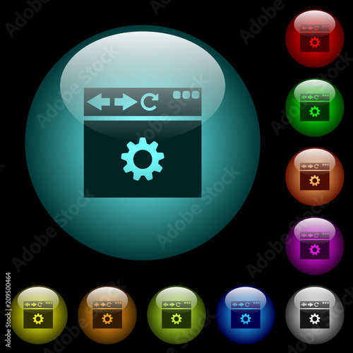 Browser settings icons in color illuminated glass buttons