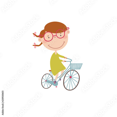 Vector illustration with girl on a bicycle.