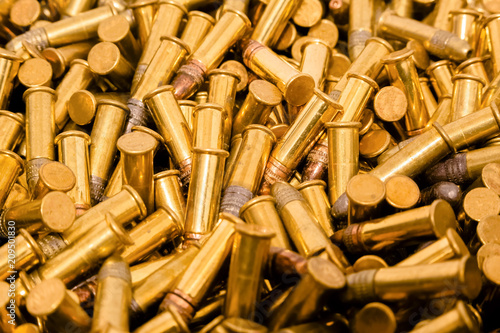 Closeup pile of bullets focused