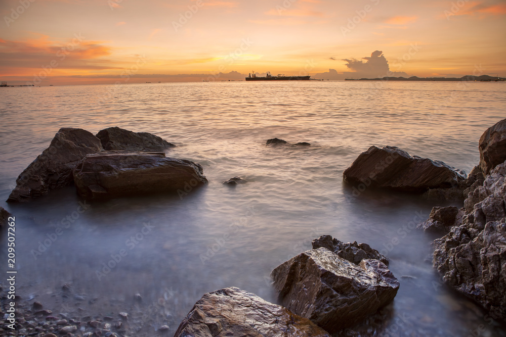 beautiful sea scape and sunset sky at laem chabang chonburi eastern of thailand