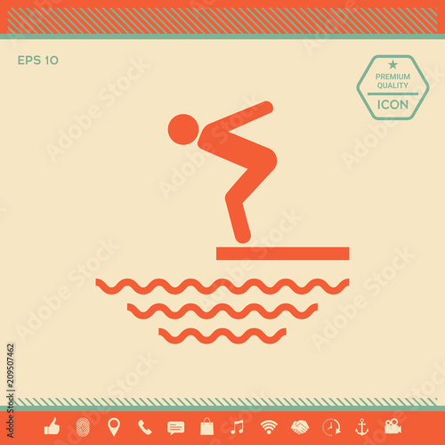 Swimmer on a springboard, Jumping into the water - icon