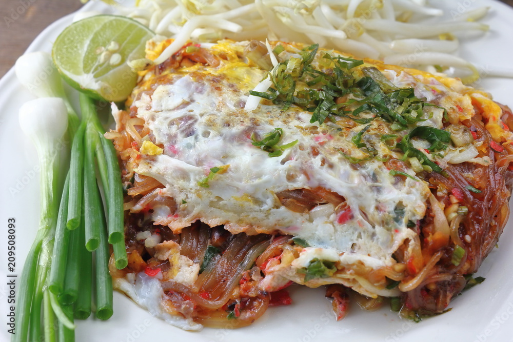 Fried noodle Thai style with egg is delicious Fried noodle Thai style with egg is delicious