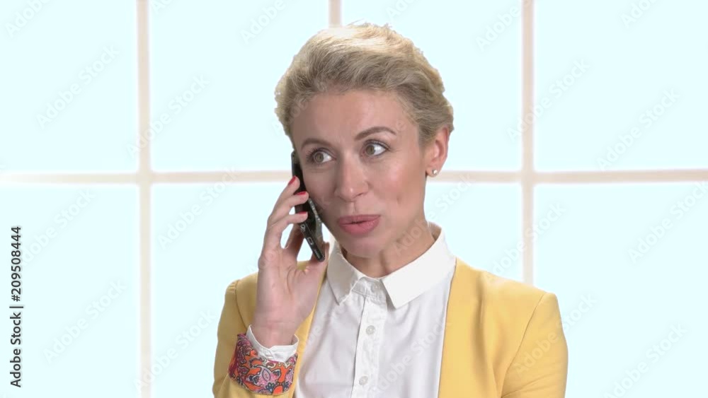Charming business lady talking on phone. Portrait of young beautiful business woman speaking on smartphone on office window background. Charming business lady talking on phone. Portrait of young beautiful business woman speaking on smartphone on office window background.