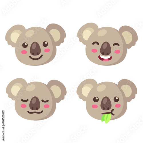 Cute cartoon koala face set