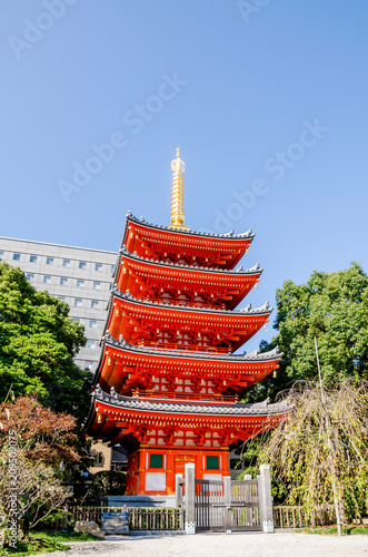 The pagoda in Tocho-ji temple or Fukuoka Giant Buddha temple in Fukuoka, Japan