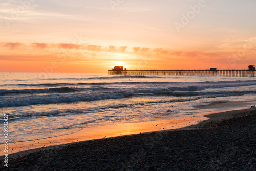 Palm Trees Beach Waves and Surf at Sunset in Oceanside San Diego California