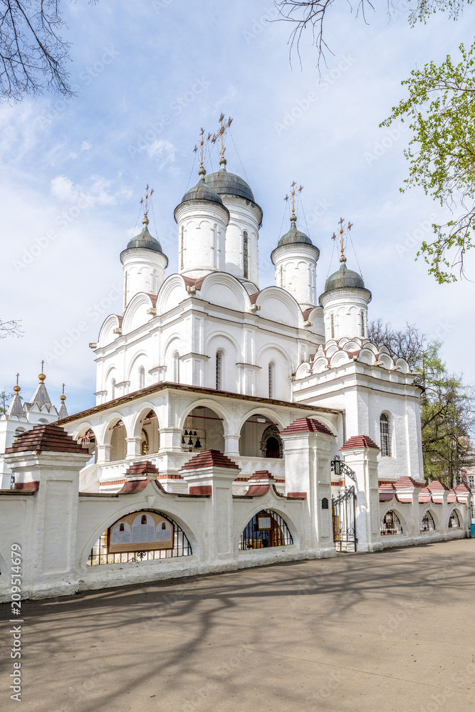 Ancient white-stone Orthodox church in Russia
