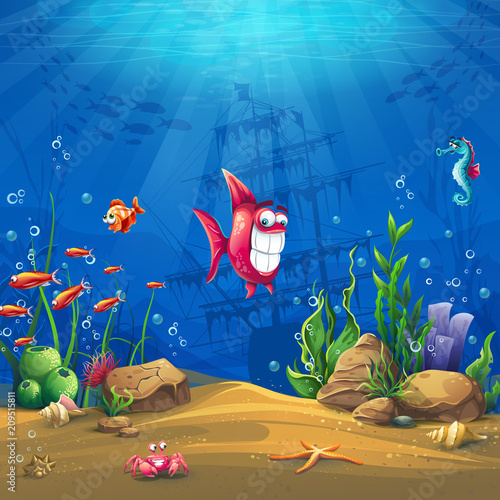 Underwater world with fish Vector illustration background